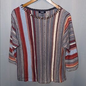 Chaps Bohemian Western Knit 3/4 Sleeve Cotton Blend Vintage Womens Tee Size XL